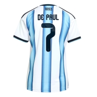 Camiseta Argentina Rodrigo De Paul #7 Primera Equipación Replica Mundial 2026 para mujer mangas cortas